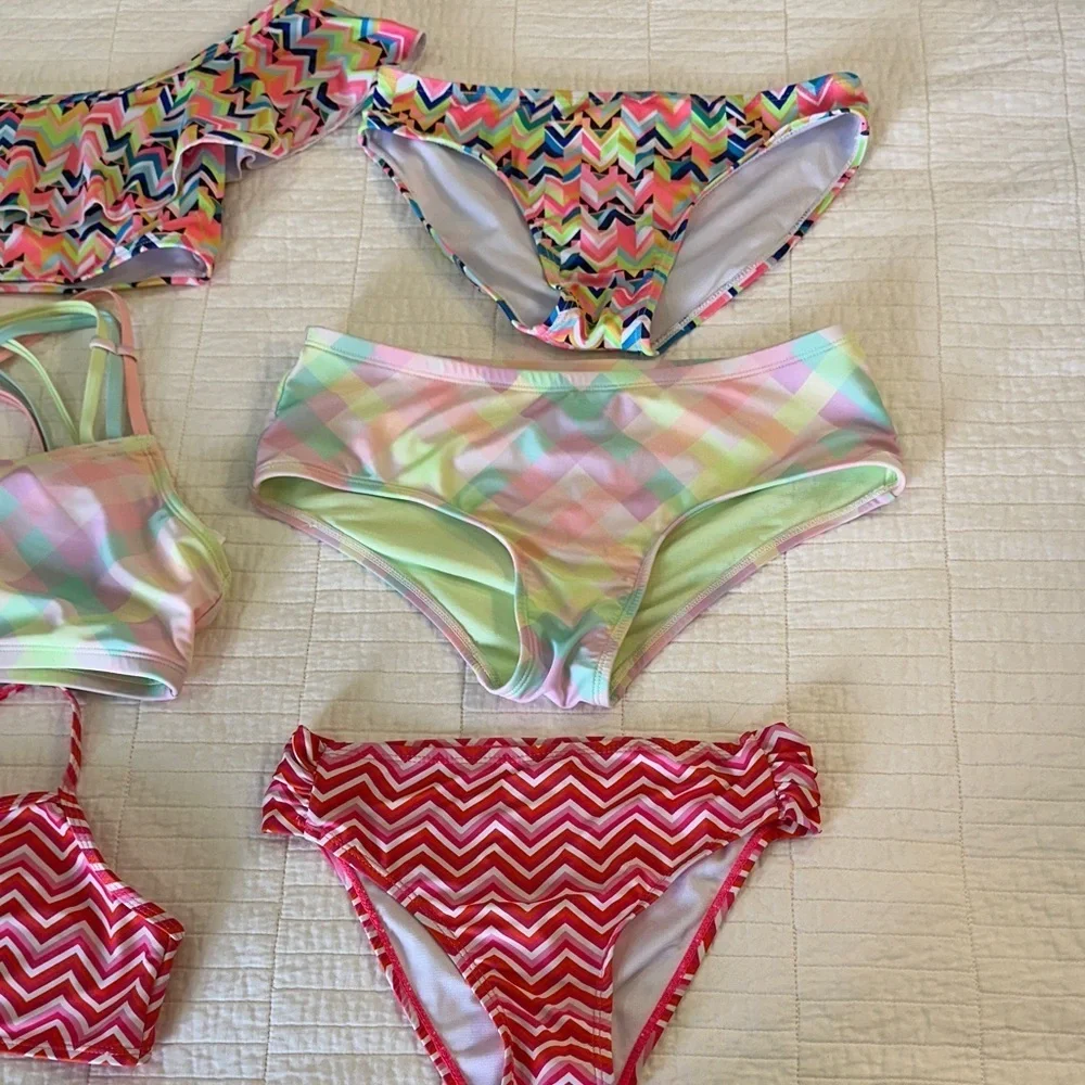 Bikini Sz 14 Girls 2 piece Bathing-suit lot of 3 new and like new chevron pastel